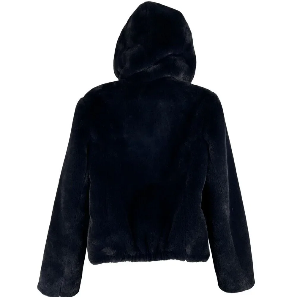 Carolina Belle Montreal Womens XS Black Plush Faux Fur Hooded Teddy Bear Jacket - Picture 3 of 13